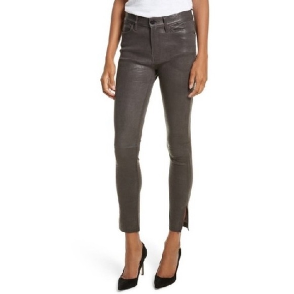FRAME Le High Skinny Leather Slit Hem Pants
